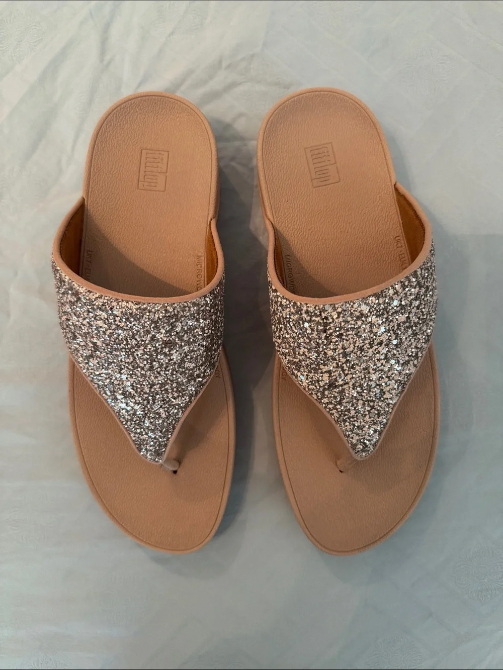 Glitter Thong Sandals in Rose Gold - Women's Slip-On Flip Flop - Picture 2 of 6